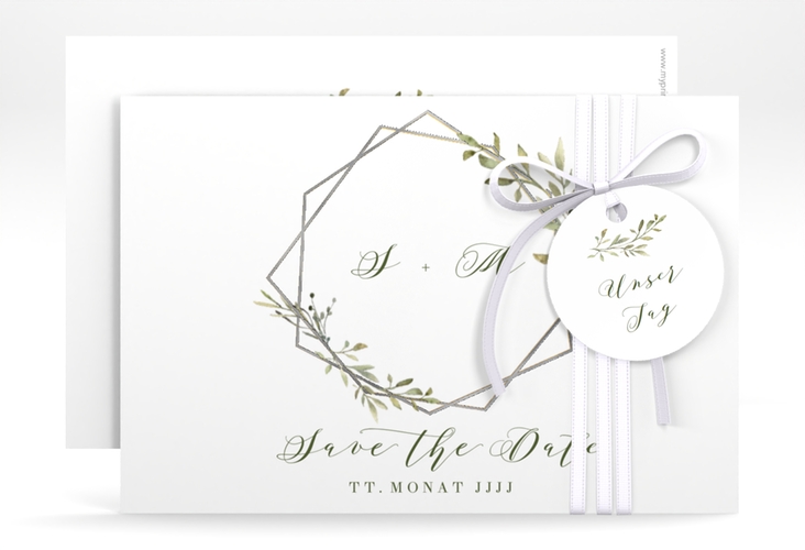 Save the Date-Karte Acacia A6 Karte quer weiss silber