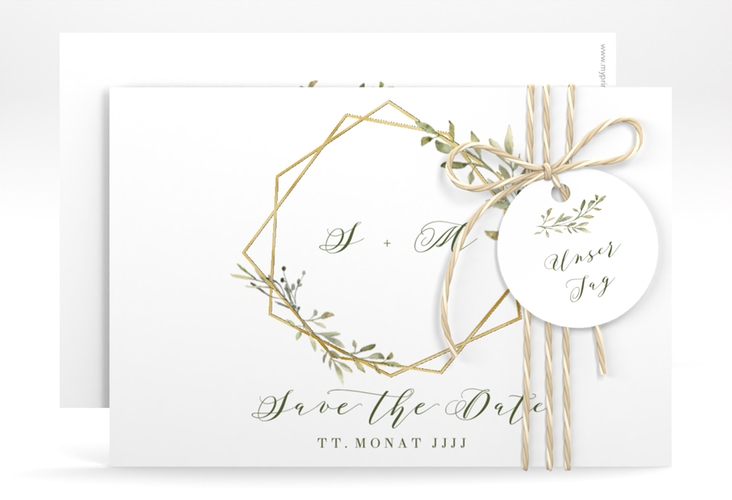 Save the Date-Karte Acacia A6 Karte quer weiss gold