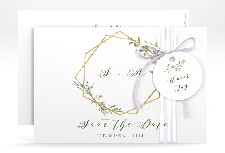 Save the Date-Karte Acacia A6 Karte quer weiss gold