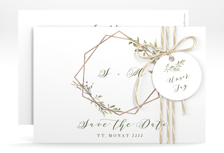 Save the Date-Karte Acacia A6 Karte quer weiss rosegold