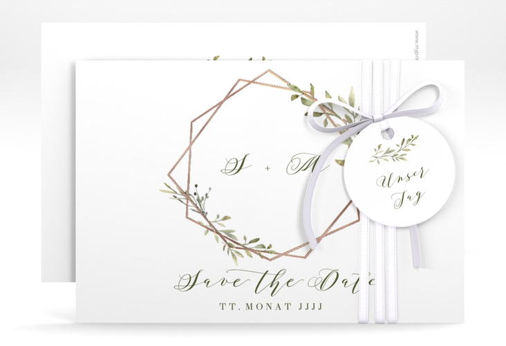 Save the Date-Karte Acacia A6 Karte quer weiss rosegold