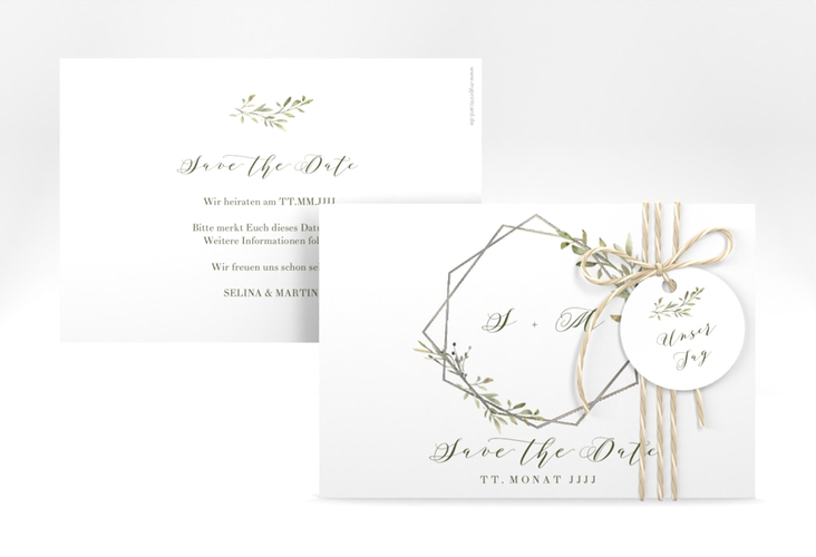 Save the Date-Karte Acacia A6 Karte quer weiss silber