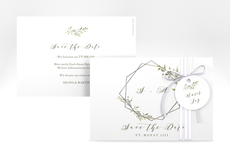 Save the Date-Karte Acacia A6 Karte quer weiss silber