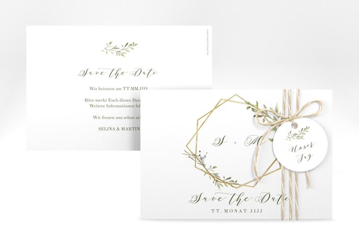 Save the Date-Karte Acacia A6 Karte quer weiss gold