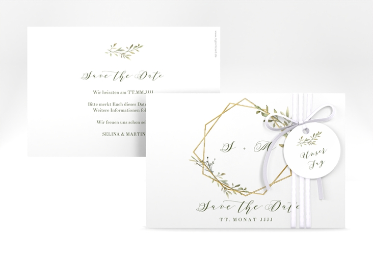 Save the Date-Karte Acacia A6 Karte quer weiss gold