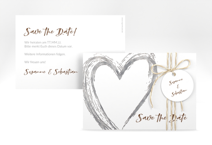 Save the Date-Karte Liebe A6 Karte quer braun silber