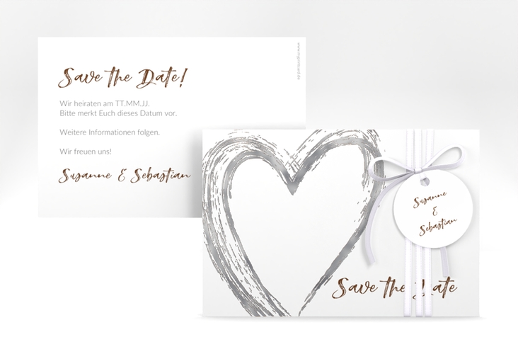 Save the Date-Karte Liebe A6 Karte quer braun silber