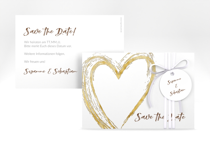 Save the Date-Karte Liebe A6 Karte quer braun gold