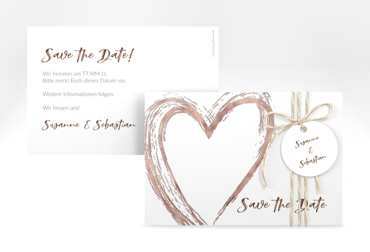 Save the Date-Karte Liebe A6 Karte quer braun rosegold