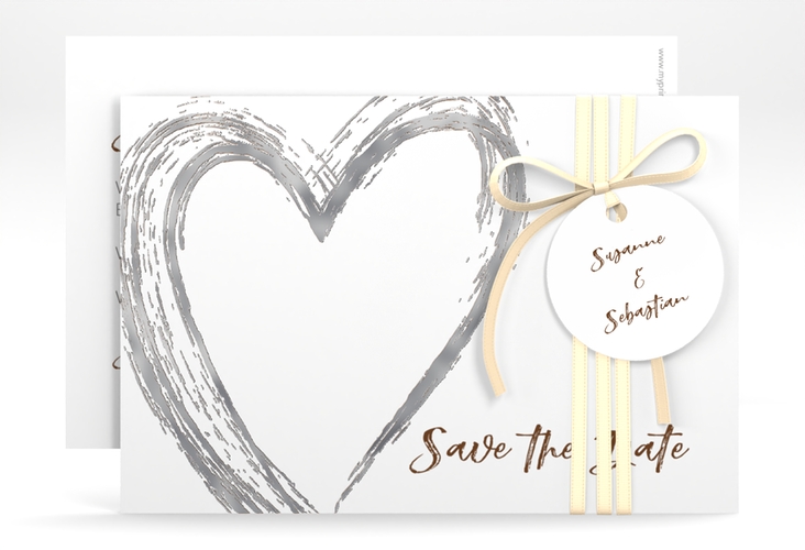 Save the Date-Karte Liebe A6 Karte quer braun silber