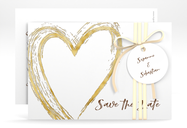 Save the Date-Karte Liebe A6 Karte quer braun gold