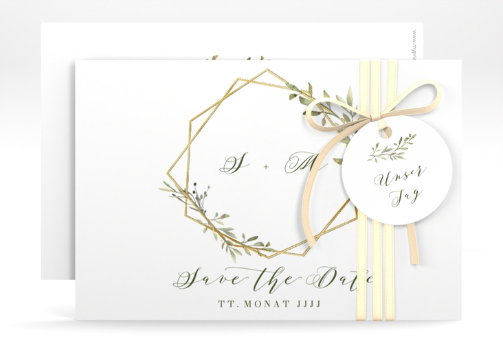 Save the Date-Karte Acacia A6 Karte quer weiss gold