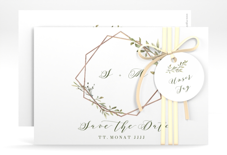 Save the Date-Karte Acacia A6 Karte quer weiss rosegold