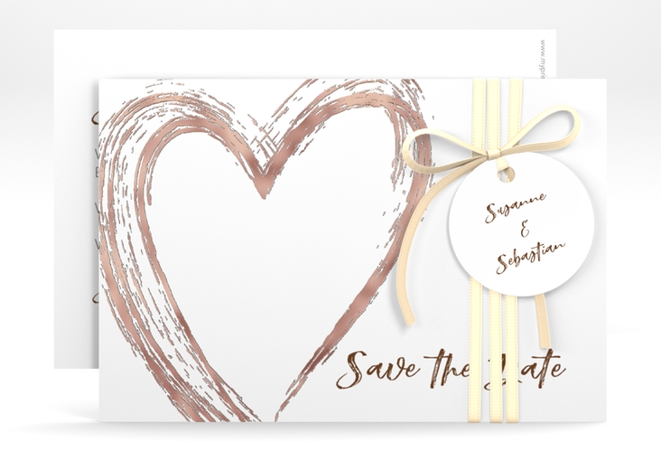 Save the Date-Karte Liebe A6 Karte quer braun rosegold
