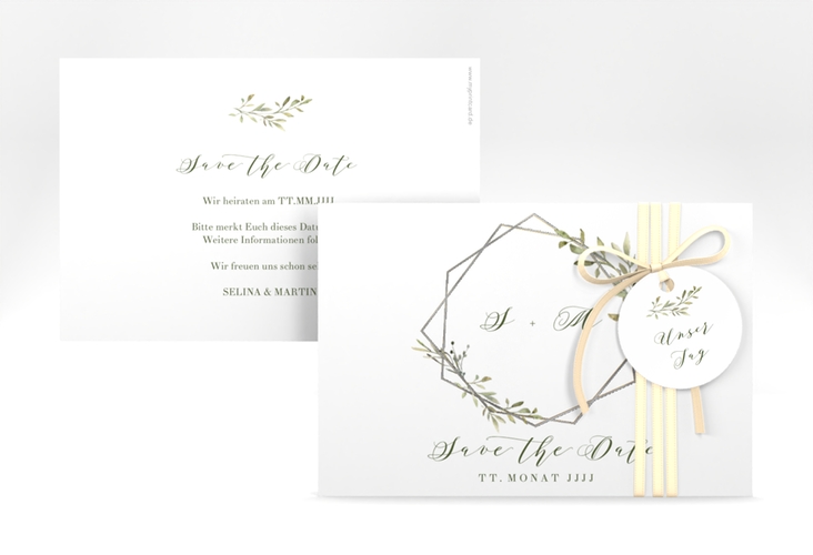 Save the Date-Karte Acacia A6 Karte quer weiss silber