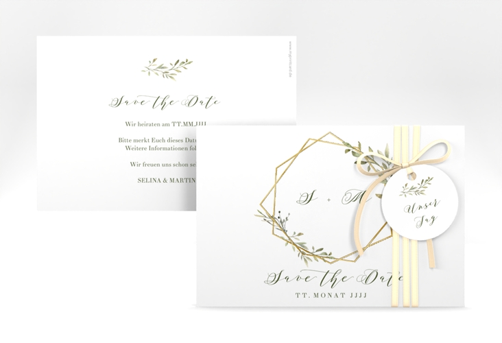 Save the Date-Karte Acacia A6 Karte quer weiss gold