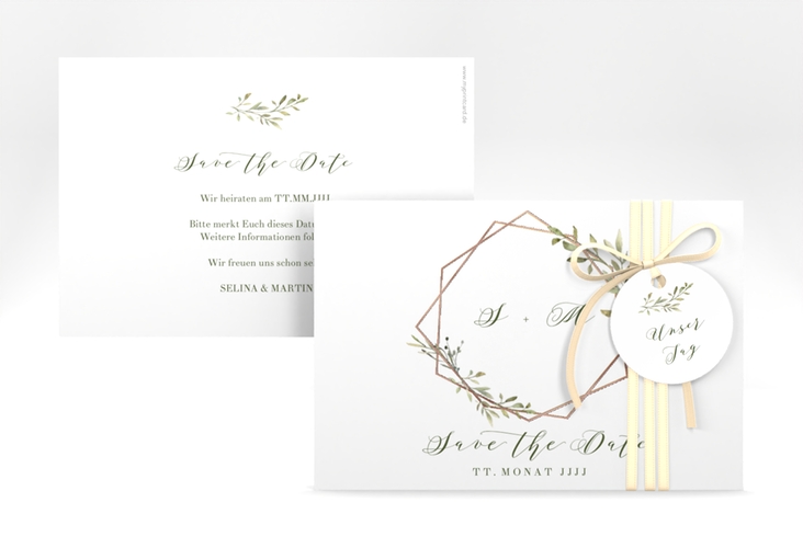 Save the Date-Karte Acacia A6 Karte quer weiss rosegold