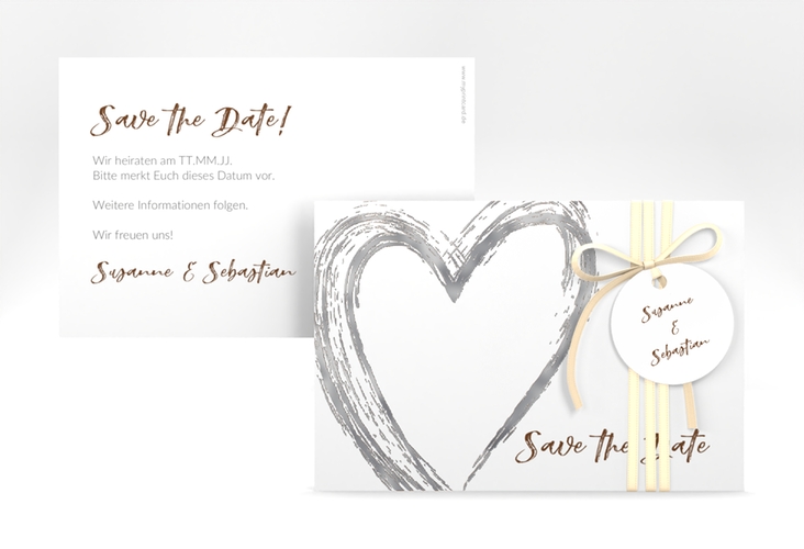 Save the Date-Karte Liebe A6 Karte quer braun silber
