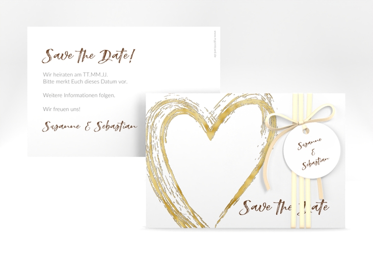 Save the Date-Karte Liebe A6 Karte quer braun gold