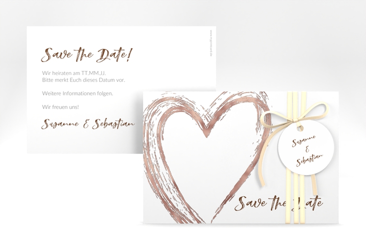 Save the Date-Karte Liebe A6 Karte quer braun rosegold