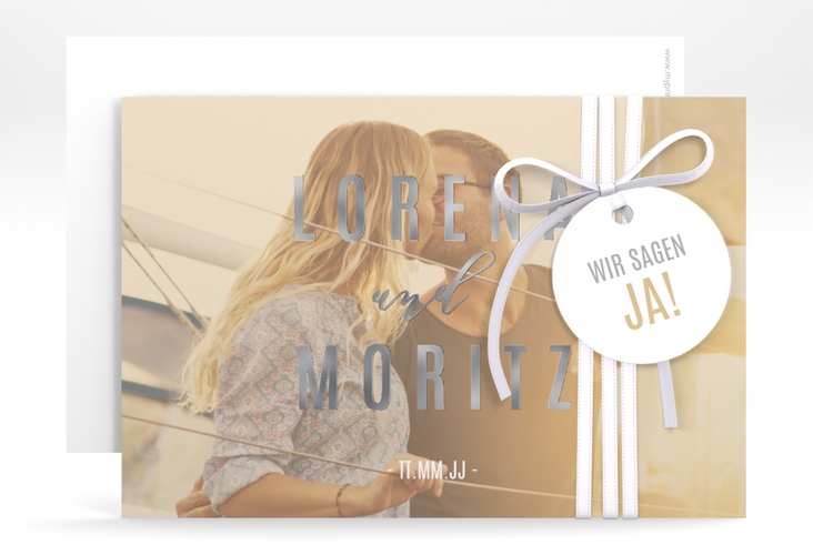 Save the Date-Karte Memory A6 Karte quer beige silber