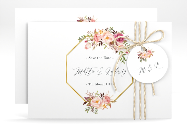 Save the Date-Karte Prachtvoll A6 Karte quer weiss gold