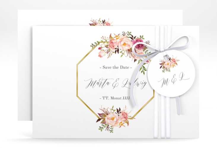 Save the Date-Karte Prachtvoll A6 Karte quer weiss gold