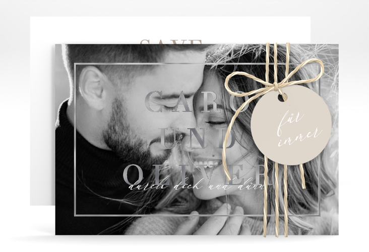 Save the Date-Karte Moment A6 Karte quer beige silber