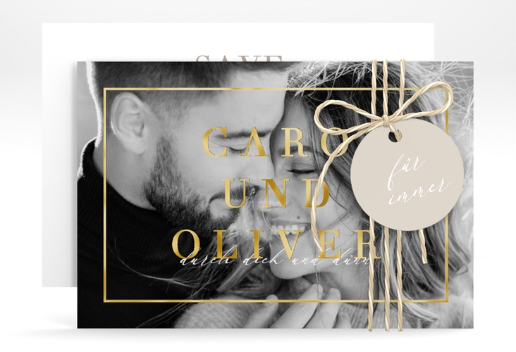 Save the Date-Karte Moment A6 Karte quer beige gold