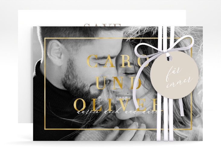 Save the Date-Karte Moment A6 Karte quer beige gold