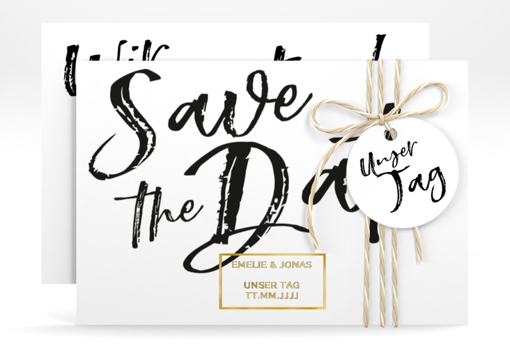 Save the Date-Karte Words A6 Karte quer weiss gold