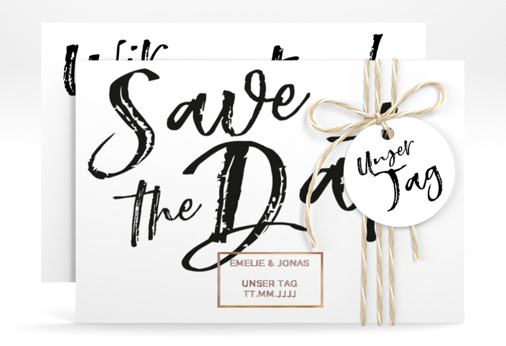 Save the Date-Karte Words A6 Karte quer weiss rosegold