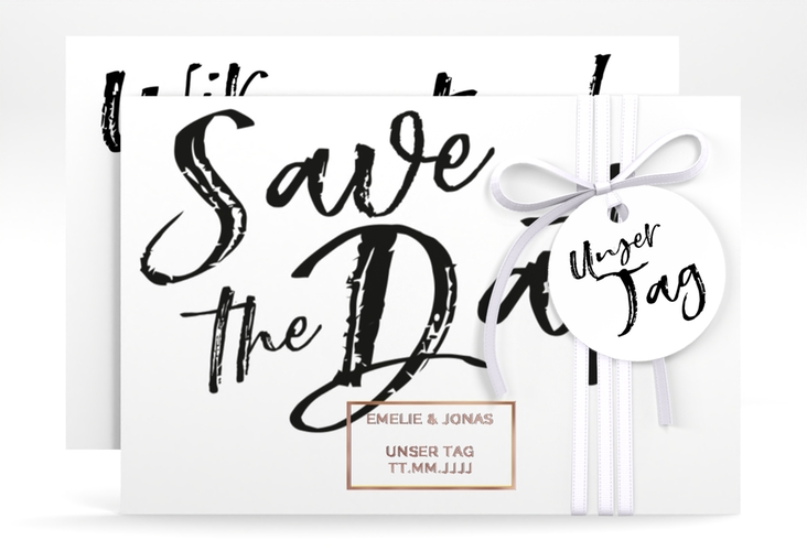 Save the Date-Karte Words A6 Karte quer weiss rosegold
