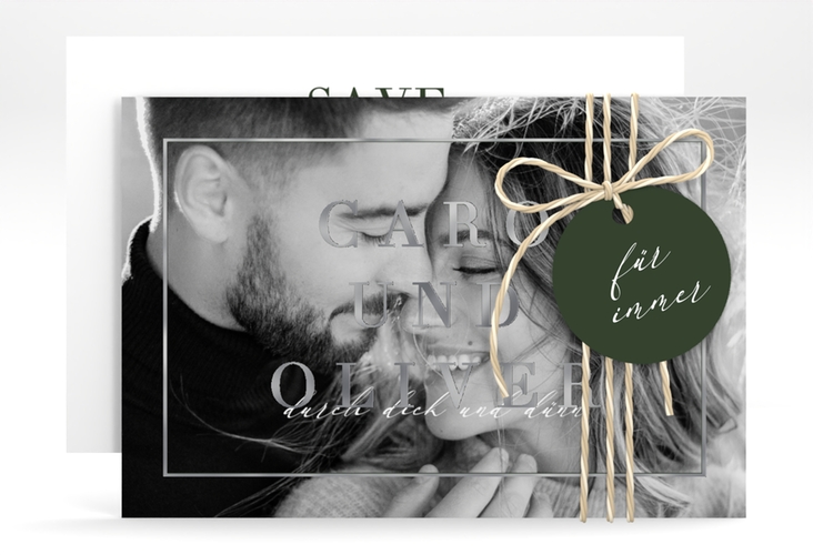 Save the Date-Karte Moment A6 Karte quer gruen silber