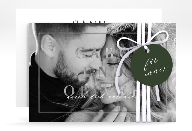 Save the Date-Karte Moment A6 Karte quer gruen silber