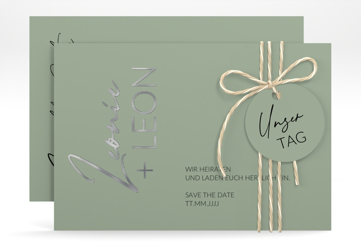 Save the Date-Karte Your Name A6 Karte quer gruen silber