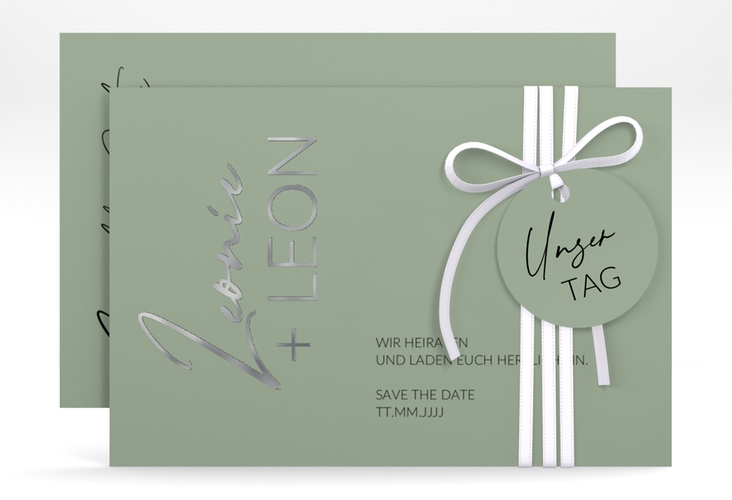Save the Date-Karte Your Name A6 Karte quer gruen silber