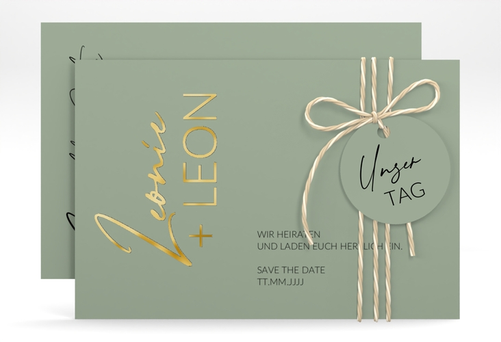 Save the Date-Karte Your Name A6 Karte quer gruen gold