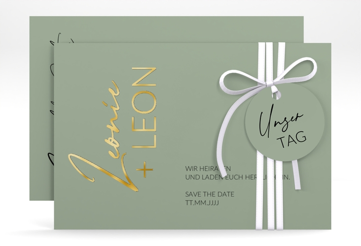 Save the Date-Karte Your Name A6 Karte quer gruen gold