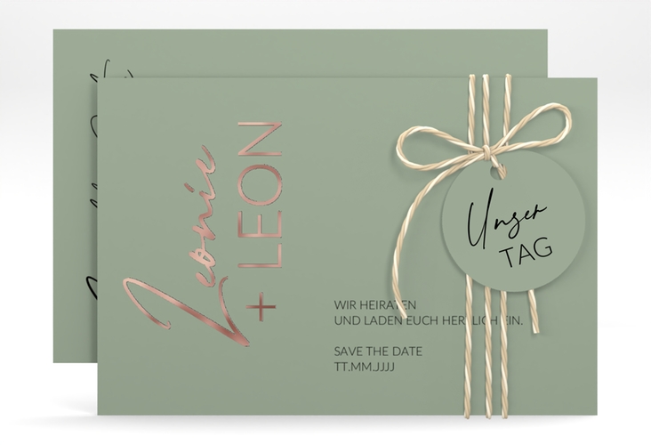 Save the Date-Karte Your Name A6 Karte quer gruen rosegold