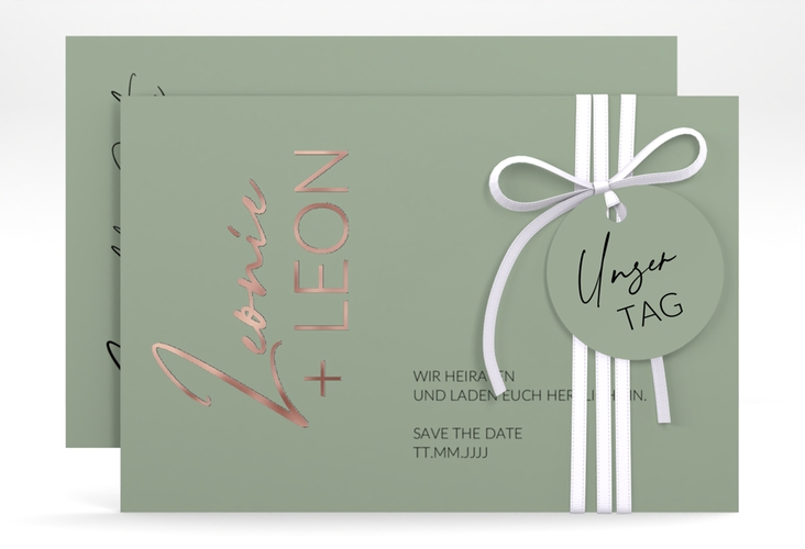 Save the Date-Karte Your Name A6 Karte quer gruen rosegold