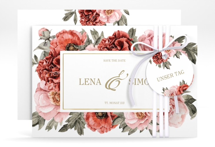 Save the Date-Karte Amapola A6 Karte quer weiss gold