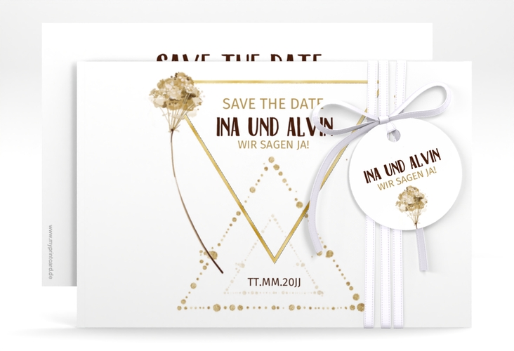 Save the Date-Karte Triangle A6 Karte quer weiss gold