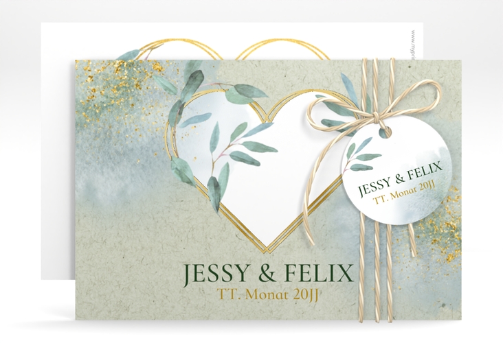 Save the Date-Karte Amore A6 Karte quer gruen gold