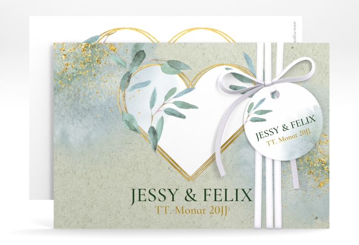 Save the Date-Karte Amore A6 Karte quer gruen gold