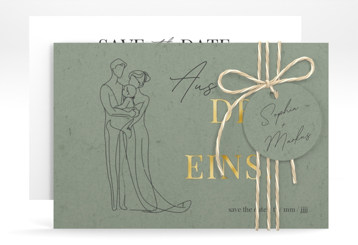 Save the Date-Karte Vereint A6 Karte quer gruen gold