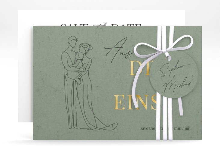 Save the Date-Karte Vereint A6 Karte quer gruen gold