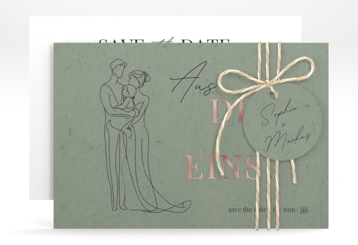 Save the Date-Karte Vereint A6 Karte quer gruen rosegold
