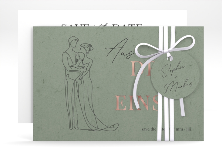 Save the Date-Karte Vereint A6 Karte quer gruen rosegold