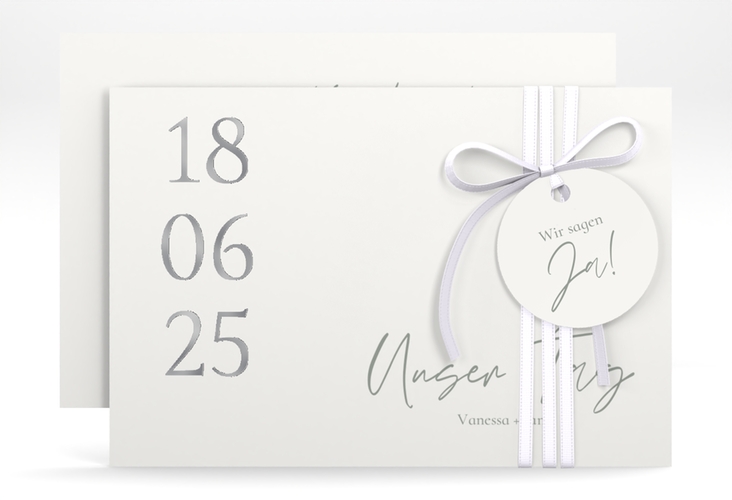 Save the Date-Karte Day A6 Karte quer weiss silber mit Datum im minimalistischen Design